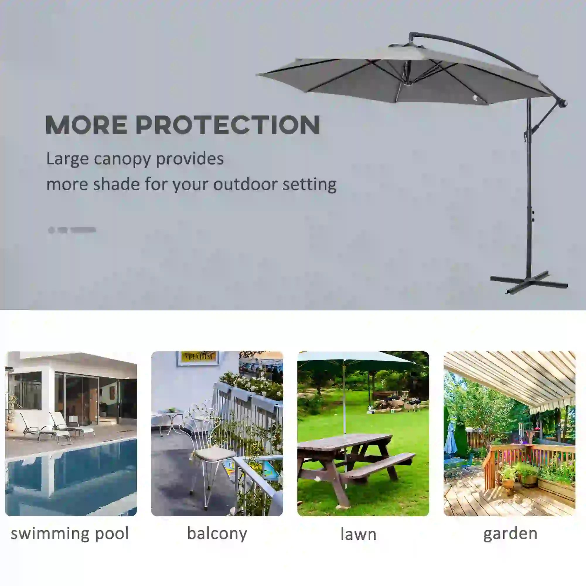 9.7ft Offset Patio UmbrellaCantilever Parasol with Crank Handle, 8 Ribs and Cross Base for Outdoor, Sun Shade, Cream Offset Cantilever Umbrellas at Gallery Canada