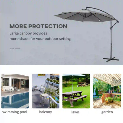 9.7ft Offset Patio UmbrellaCantilever Parasol with Crank Handle, 8 Ribs and Cross Base for Outdoor, Sun Shade, Cream Offset Cantilever Umbrellas at Gallery Canada