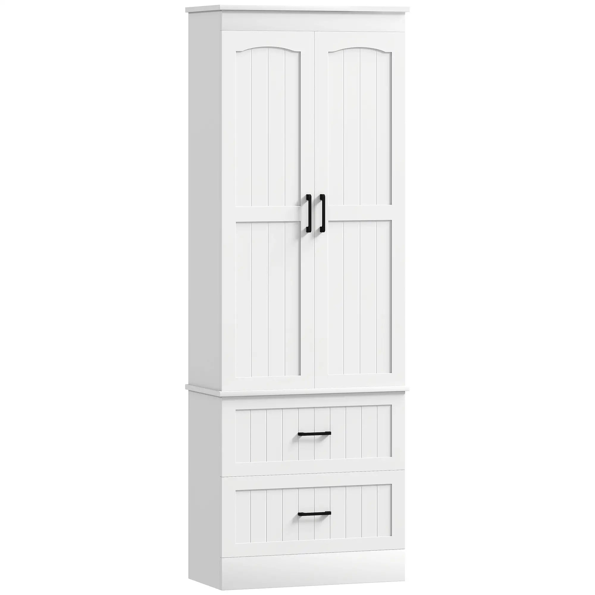 Tall Pantry Cabinet, 67 Inch, Adjustable Shelves, 2 Drawers, White Kitchen Pantry Cabinets White at Gallery Canada