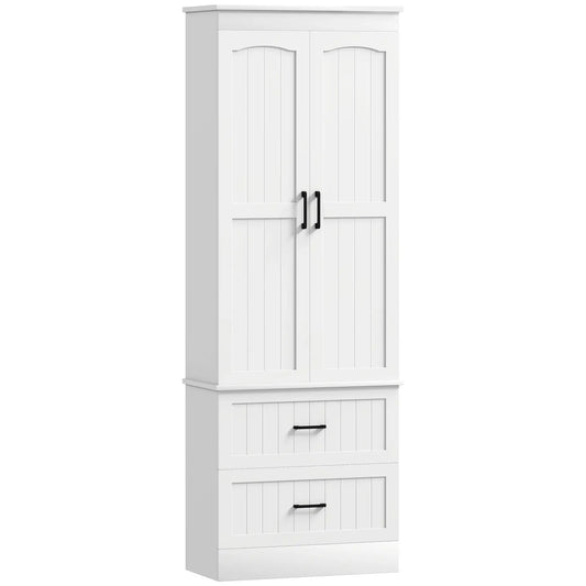 Tall Pantry Cabinet, 67 Inch, Adjustable Shelves, 2 Drawers, White Kitchen Pantry Cabinets White at Gallery Canada