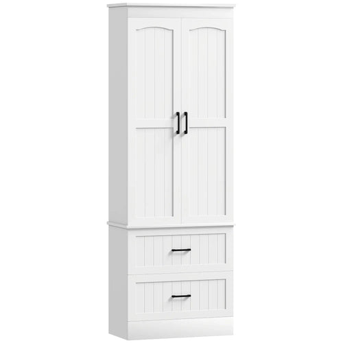 Tall Pantry Cabinet, 67 Inch, Adjustable Shelves, 2 Drawers, White