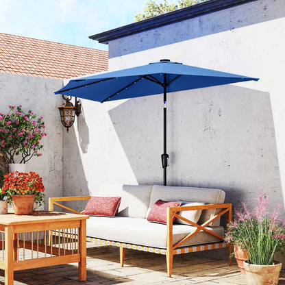 Half Patio Umbrella With Solar LED Lights, Crank, 105.1" x 53.5", Navy Blue Half Round Umbrellas at Gallery Canada