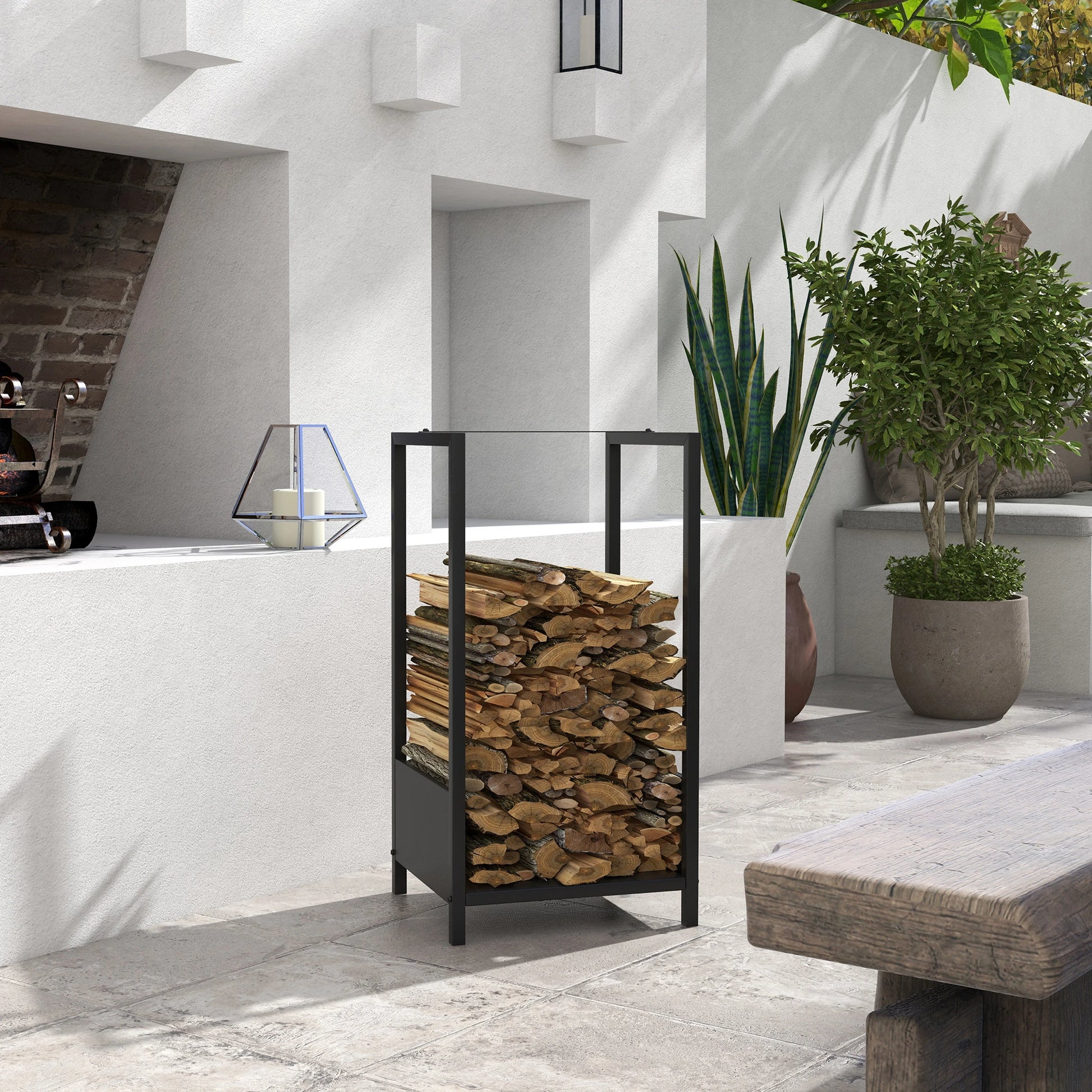 Firewood Rack, Log Holder, Indoor Outdoor Wood Storage, 15.4" x 13.8" x 29.9", Black Firewood Racks at Gallery Canada