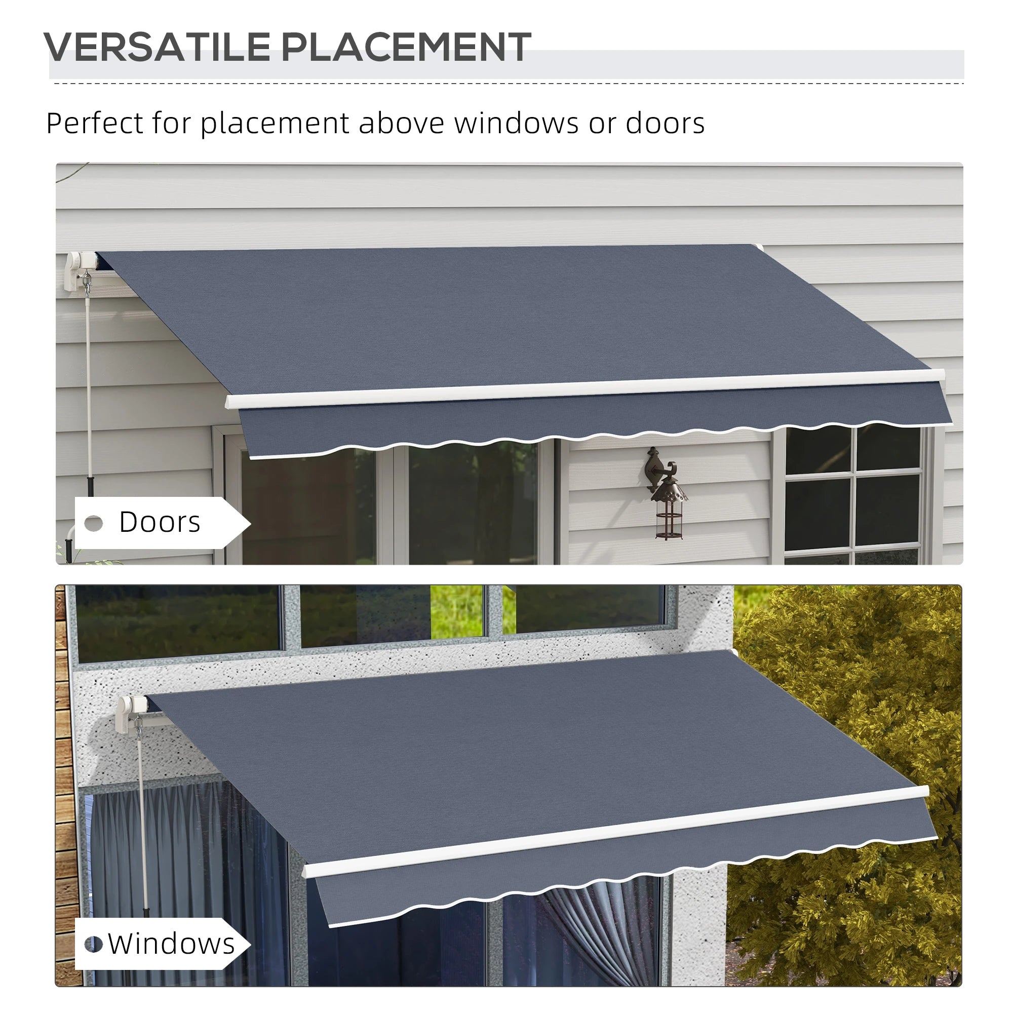 12' x 8' Retractable Patio Awning, Manual Crank, UV Water-Resistant, Grey Deck Awnings at Gallery Canada