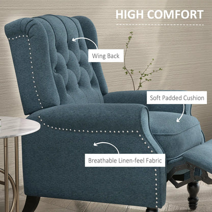 Wingback Reclining Chair with Footrest, Button Tufted, Blue Single Sofas at Gallery Canada