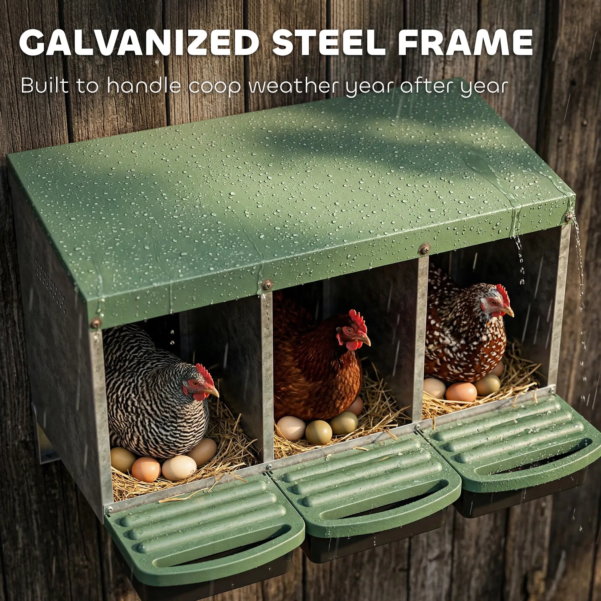 Chicken Nesting Boxes, 3 Compartment Metal Nesting Boxes for Chicken Coop, Egg Laying Boxes with Lid Cover Chicken Coops at Gallery Canada