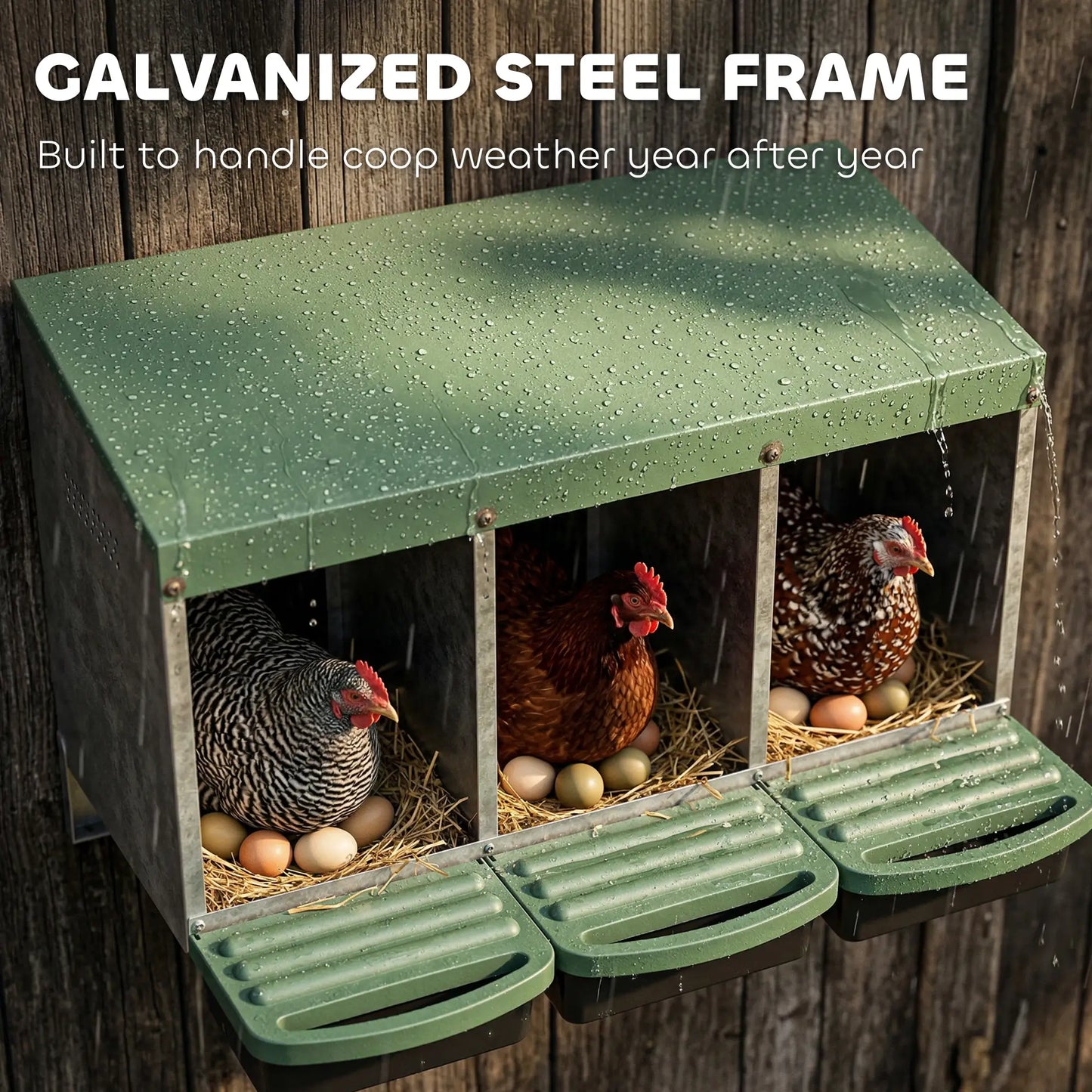 Chicken Nesting Boxes, 3 Compartment Metal Nesting Boxes for Chicken Coop, Egg Laying Boxes with Lid Cover Chicken Coops at Gallery Canada