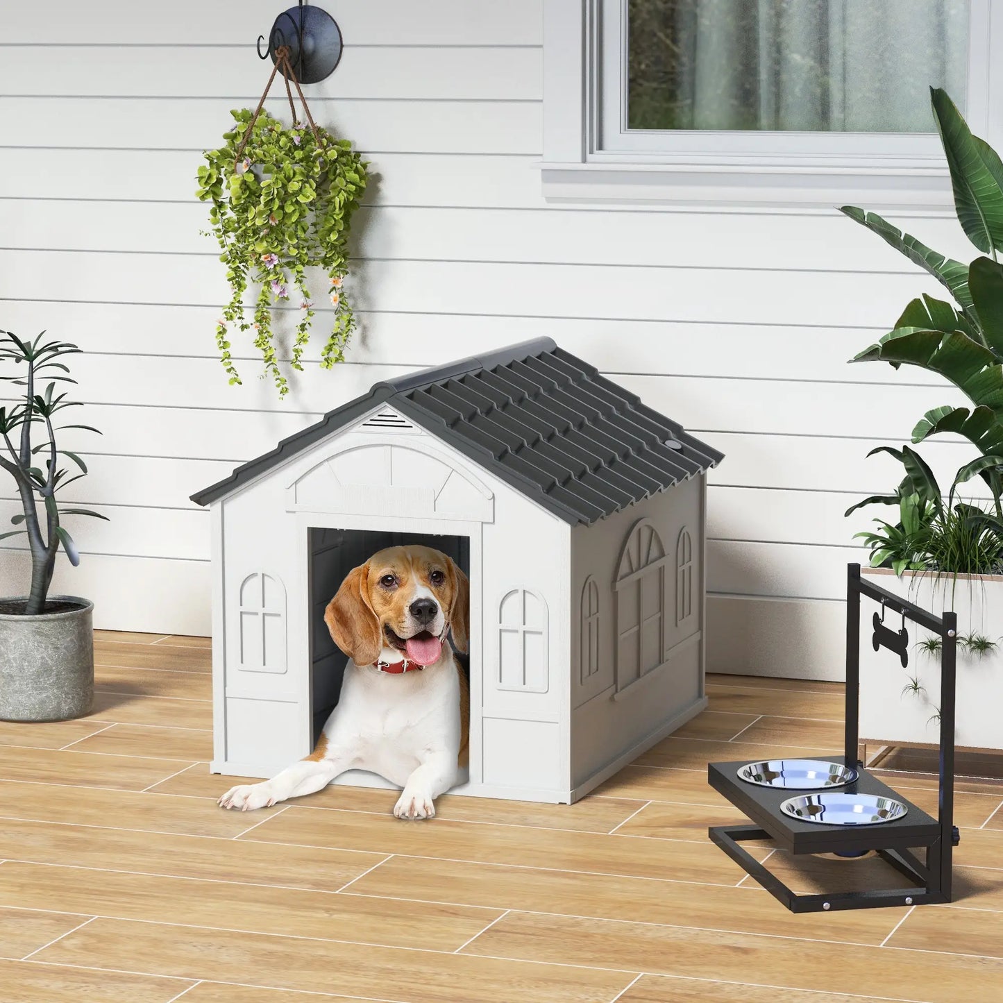 26" Plastic Dog House, Outdoor with Air Vents, Small Medium Dogs, Grey Houses, Kennels & Pens at Gallery Canada