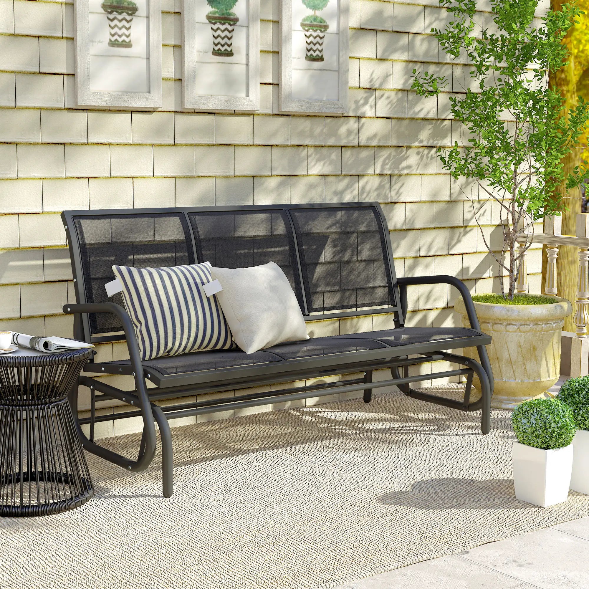 3-Seat Outdoor Glider Chair, Steel Frame, Sling Fabric, Black Outdoor Gliders at Gallery Canada