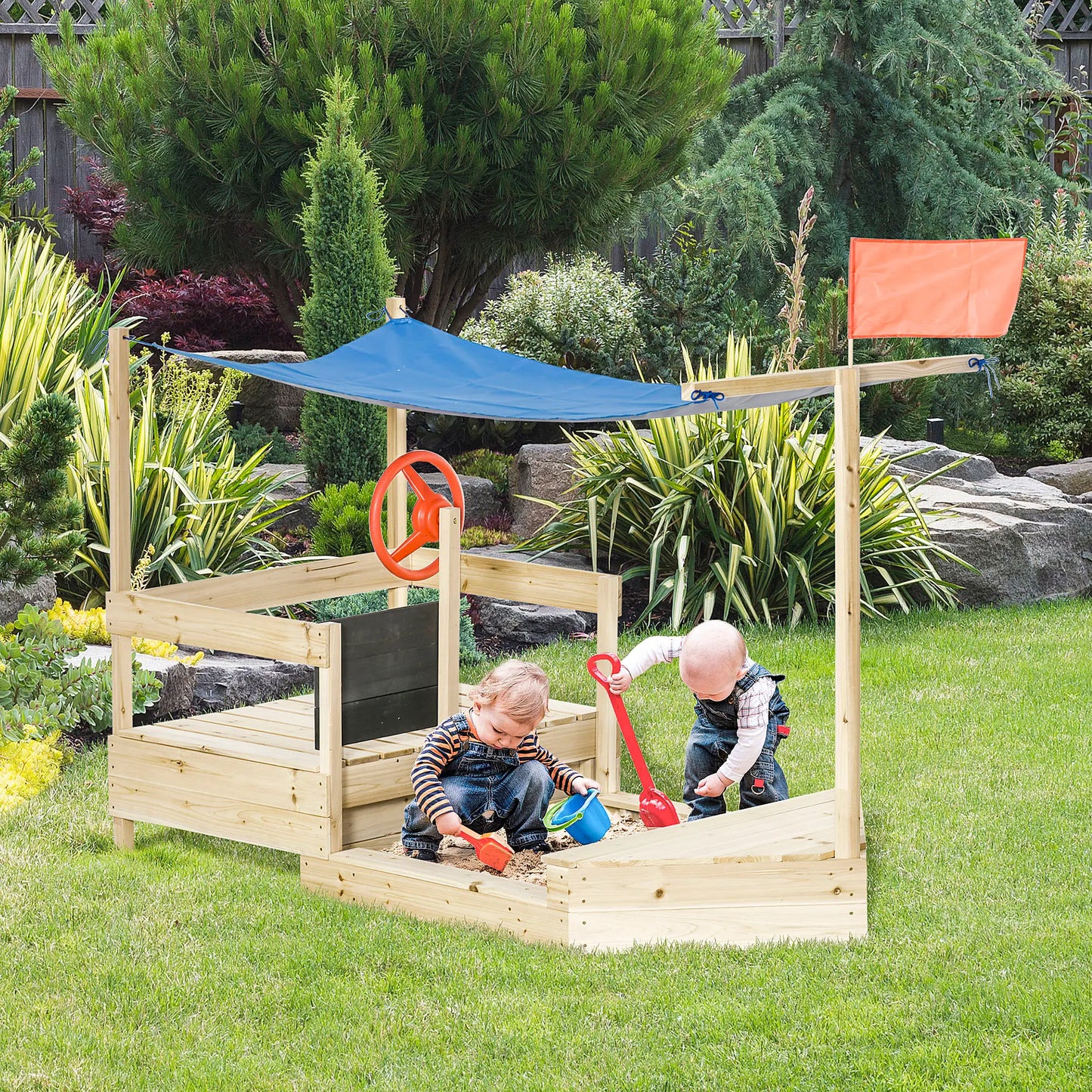 Kids Wooden Sandbox with Cover, Foldable Sandpit, Outdoor, Natural Wood Sandboxes & Accessories at Gallery Canada