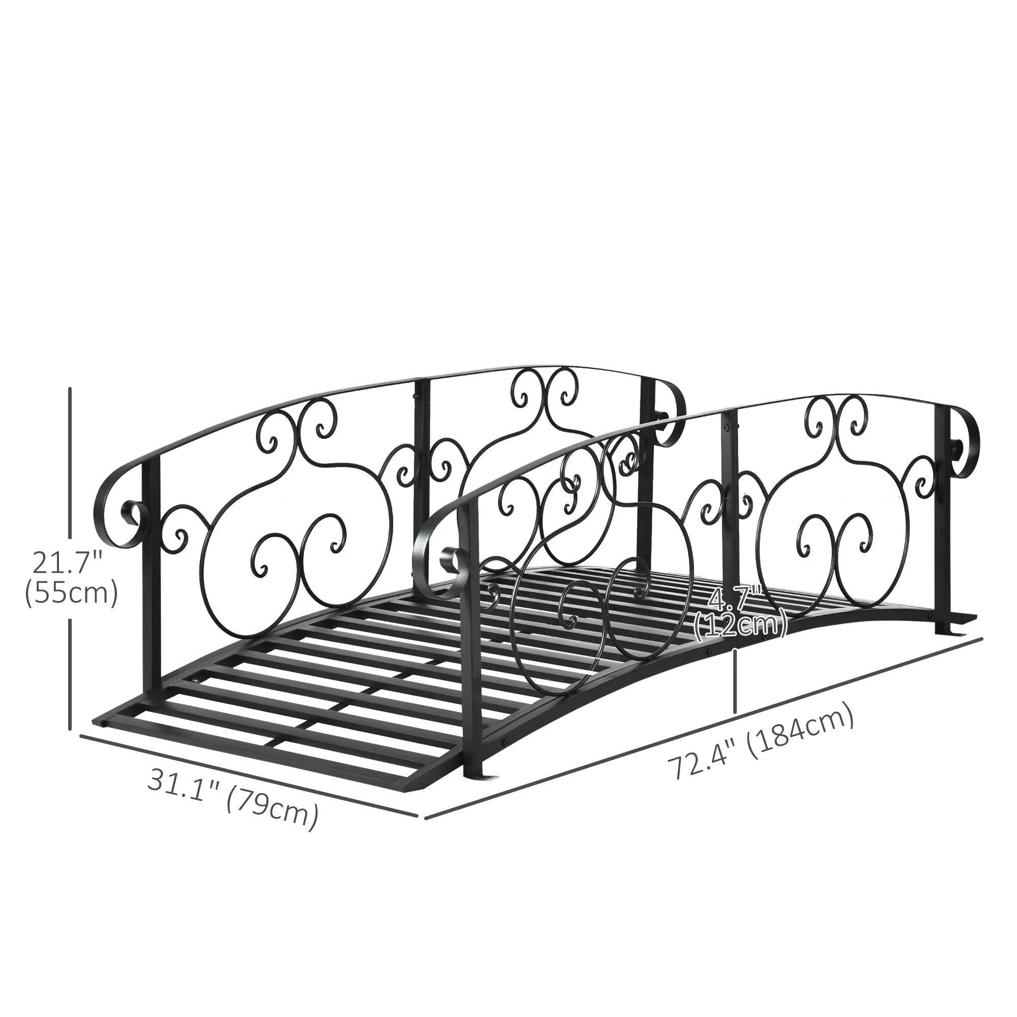 6FT Steel Garden Bridge, Safety Siderails, Arc Landscaping, Black Garden Bridges at Gallery Canada