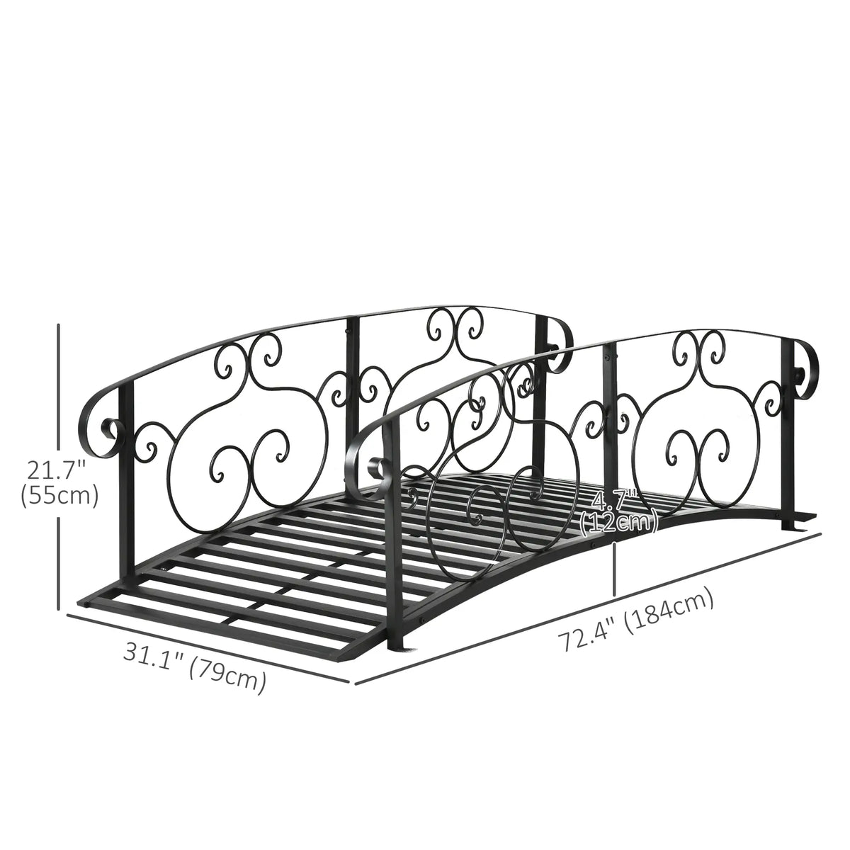 6FT Steel Garden Bridge, Safety Siderails, Arc Landscaping, Black Garden Bridges at Gallery Canada