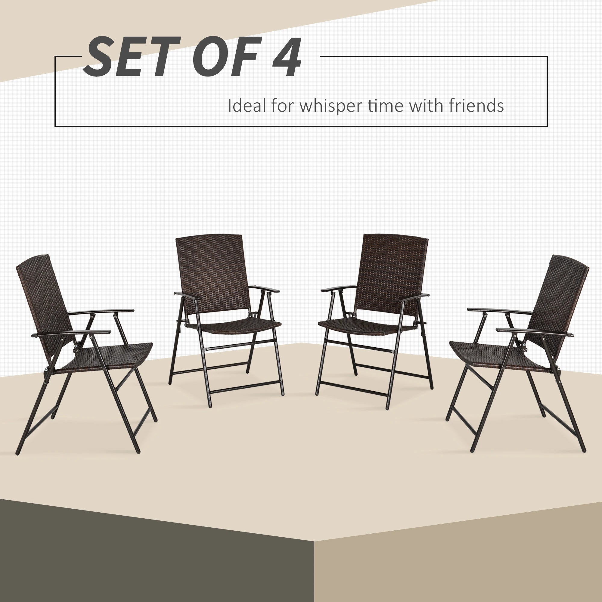 Wicker Dining Chair Set of 4, Foldable, Steel Frame, Brown Patio Chairs at Gallery Canada