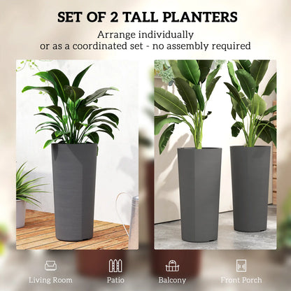 24" Tall Planters Set of 2, Plastic Flower Pots, Dark Gray Planter Set at Gallery Canada