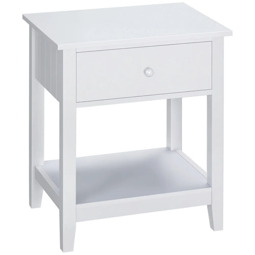 Modern Nightstand, Small End Table with Drawer, Storage Shelf, White