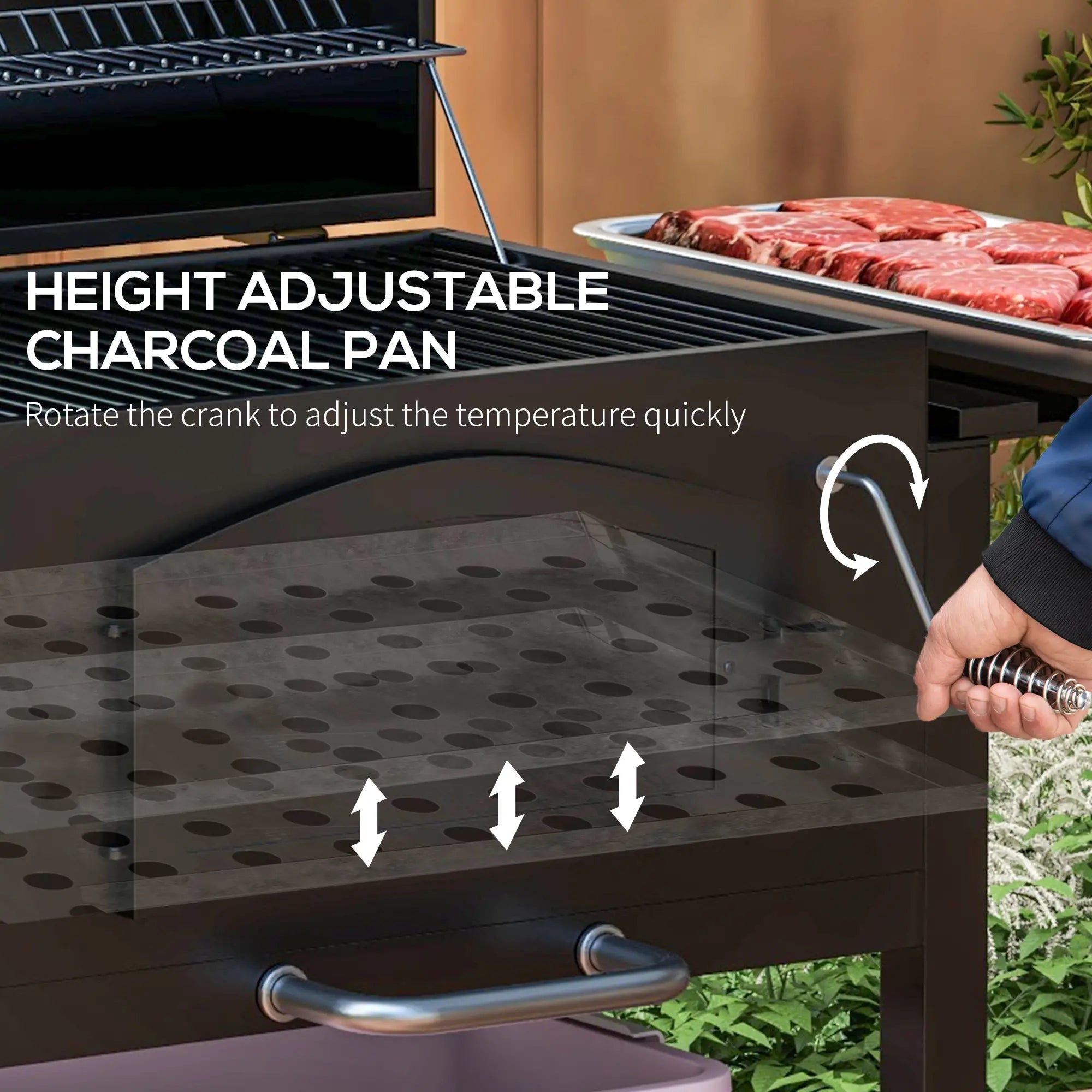 Charcoal Smoker, Adjustable Height, Folding Shelves, Thermometer, Wheels, Black Charcoal BBQ Grils at Gallery Canada