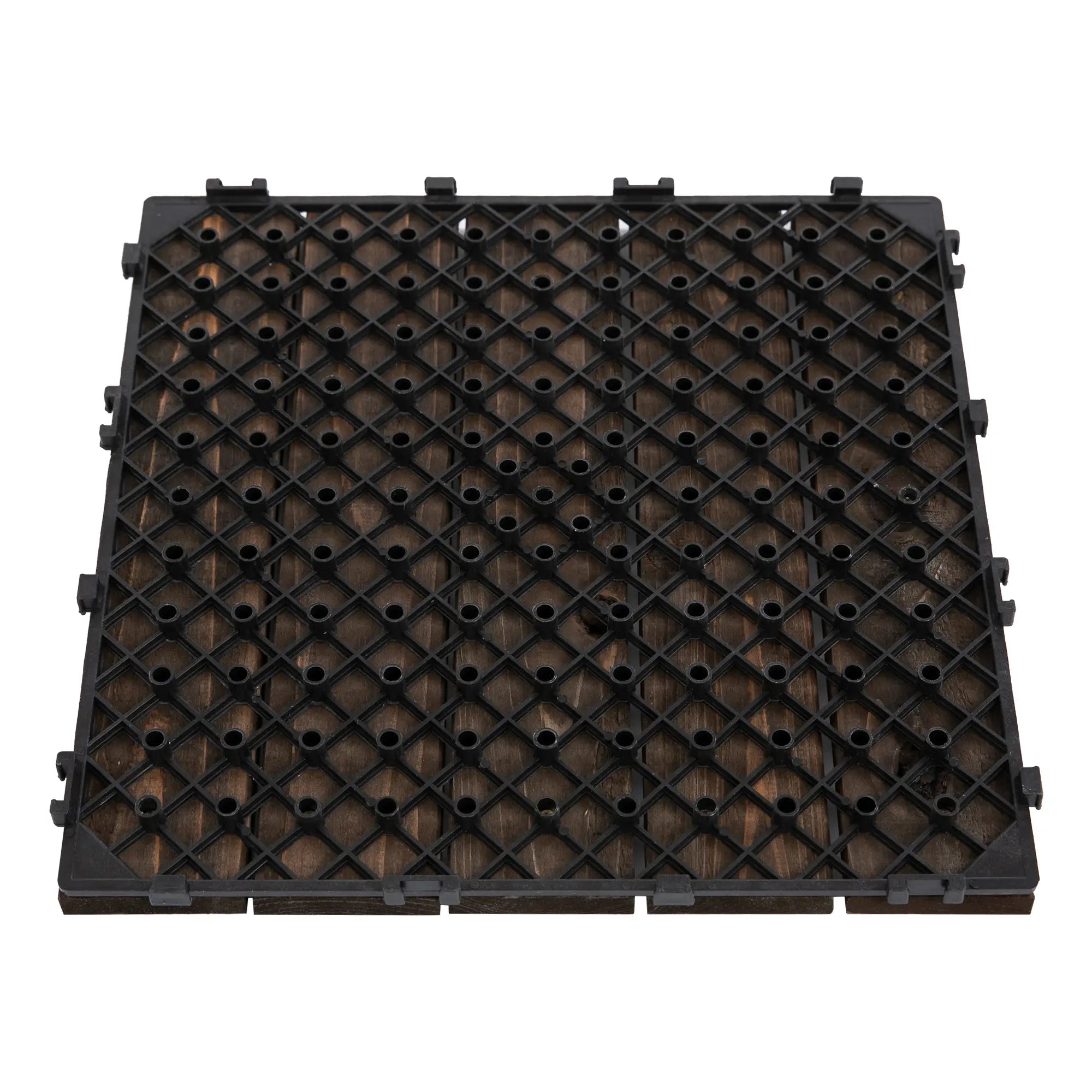 27 Pcs Wood Interlocking Deck Tiles, 12 x 12in, Black Deck Tiles at Gallery Canada