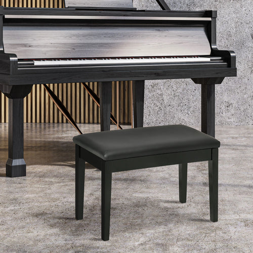 Classic Piano Bench, PU Leather, Rubber Wood Legs, Music Storage, Black