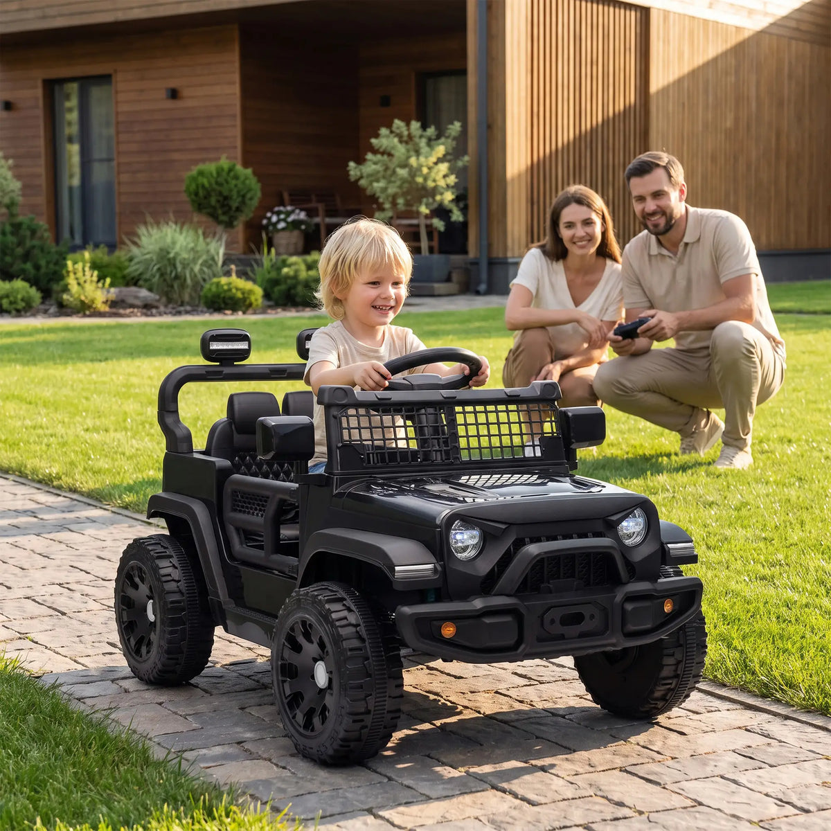 Voiture électrique pour enfants 12V, télécommande, double moteur, noire, noire