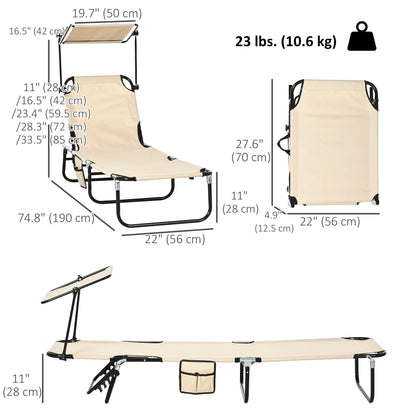2 Piece Folding Chaise Lounges, Reclining Back, Sunshade, Pool, Beach, Patio Lounger Chairs at Gallery Canada