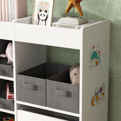 Kids Toy Storage Organizer with 11 Bins, Moveable Cabinet, Top Shelves, 3 Stickers, for Nursery, Playroom, White Bookshelves & Bookcases at Gallery Canada