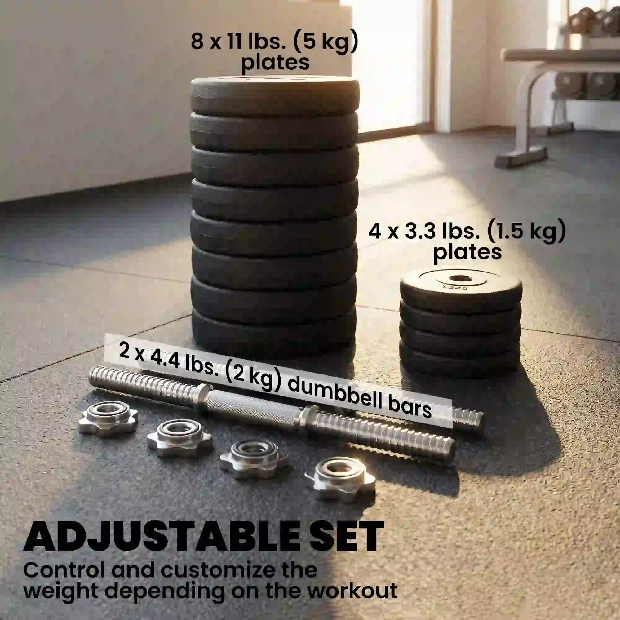 Adjustable 2 x 55lbs Dumbbell Set, Weight Training, Home Gym, Black Dumbbells & Barbells at Gallery Canada