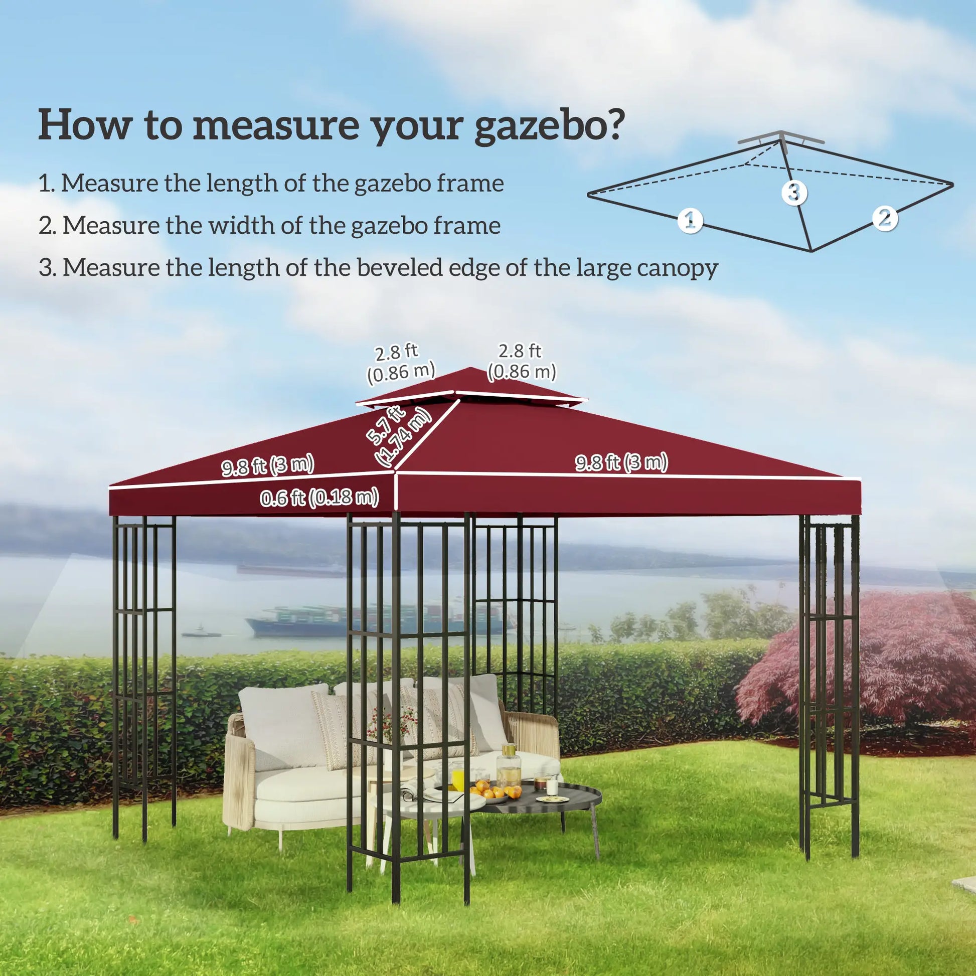 10' x 10' Square 2-Tier Gazebo Canopy Cover, Wine Red Gazebo Canopy Replacement at Gallery Canada
