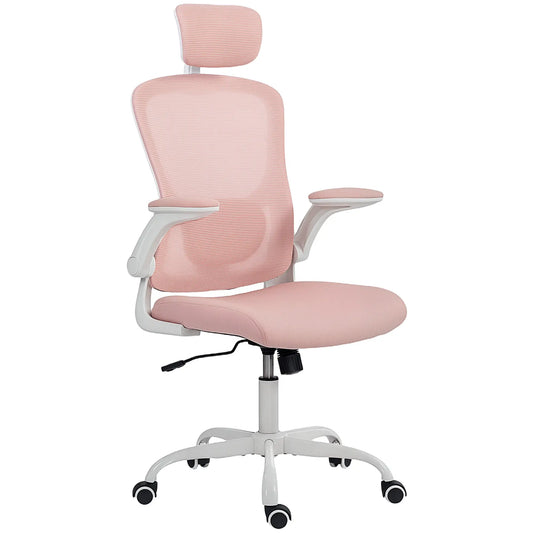 Ergonomic Office Chair, Mesh Desk Chair, Adjustable Headrest, Lumbar Support, Pink Task Chairs Pink, White at Gallery Canada