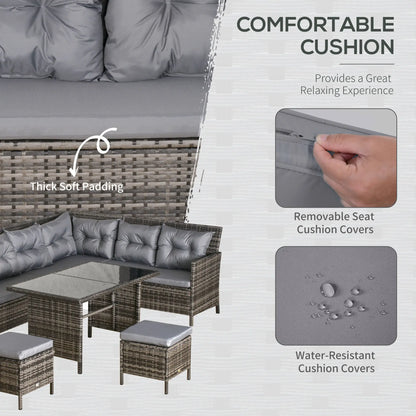 6pcs Outdoor Rattan Sofa Set, Wicker Sectional Couch, Dining Table, Dark Grey Patio Furniture Sets at Gallery Canada