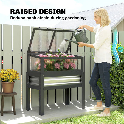 Raised Garden Bed With Greenhouse Top, Wooden Elevated Planter, Grey Elevated Garden Beds at Gallery Canada
