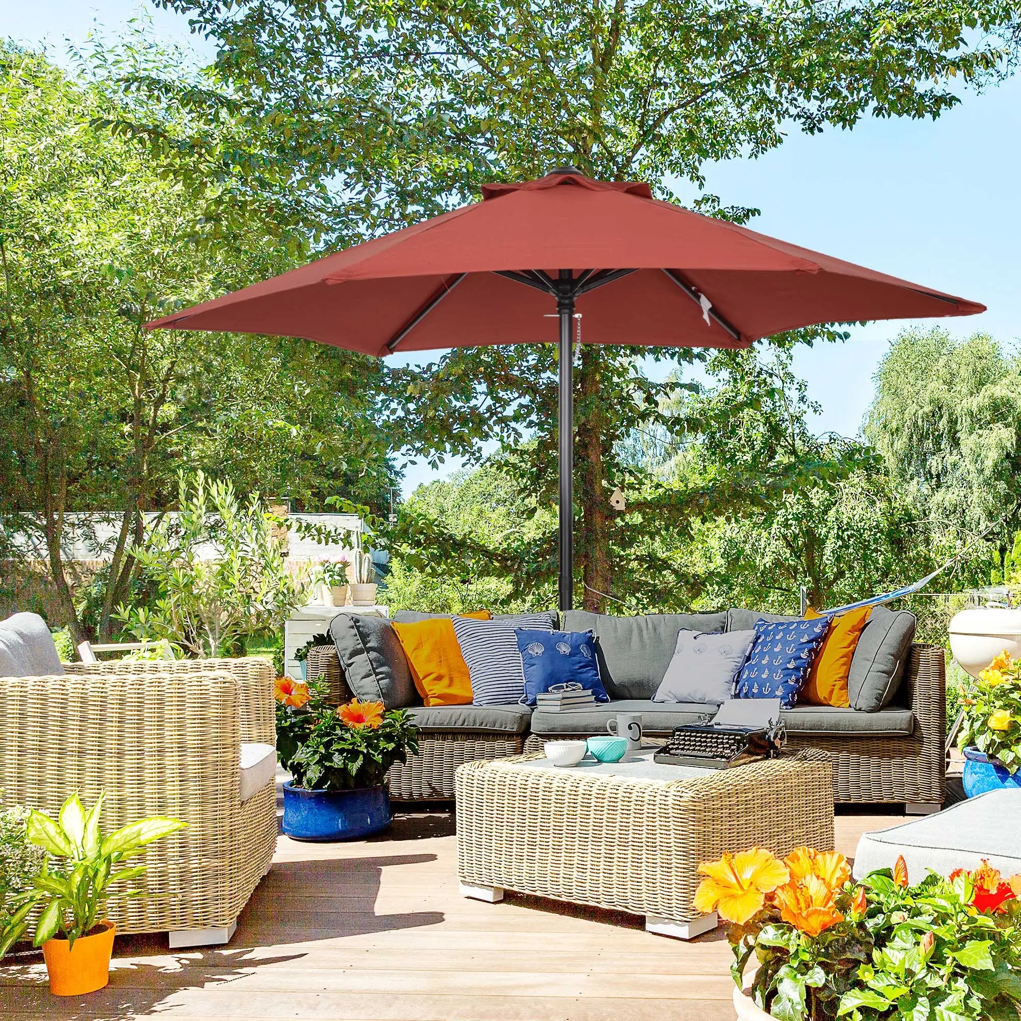 6.6FT Patio Umbrella, Outdoor Parasol, 6 Ribs, Wine Red Sun Umbrellas at Gallery Canada