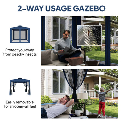 9.6' x 9.6' Patio Gazebo, Steel Frame, Mosquito Netting, Dark Blue Gazebos at Gallery Canada
