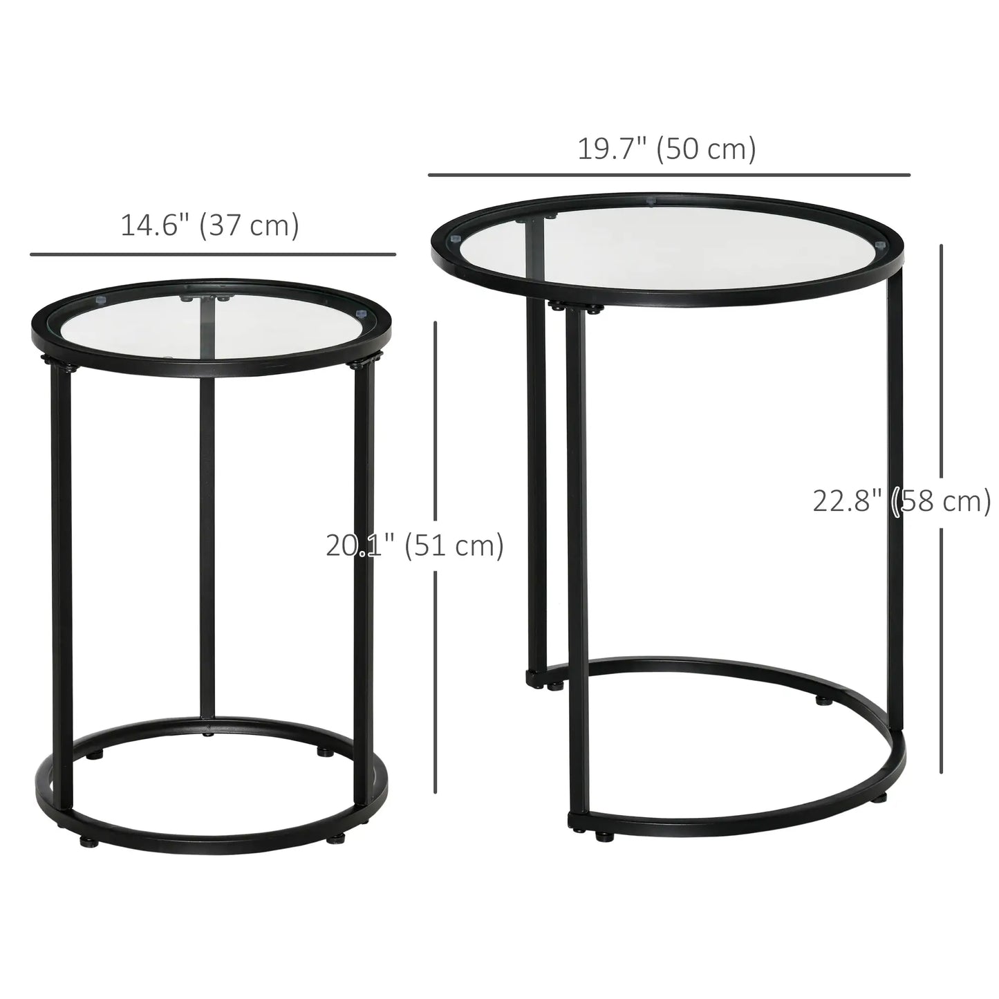Set of 2 Nesting Coffee Tables, Round Side Table with Tempered Glass Top, Black Side Tables at Gallery Canada