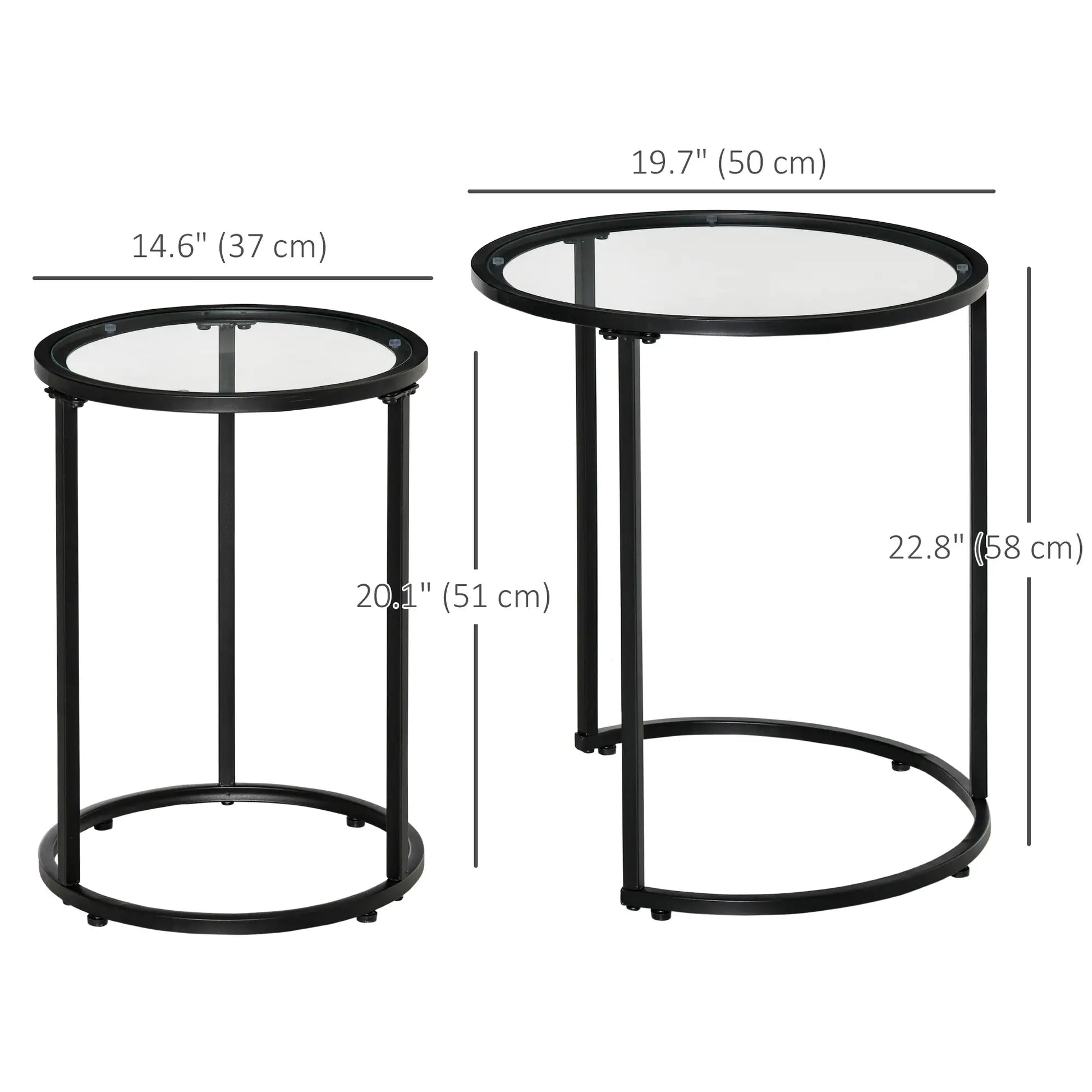 Set of 2 Nesting Coffee Tables, Round Side Table with Tempered Glass Top, Black Side Tables at Gallery Canada