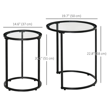 Set of 2 Nesting Coffee Tables, Round Side Table with Tempered Glass Top, Black Side Tables at Gallery Canada