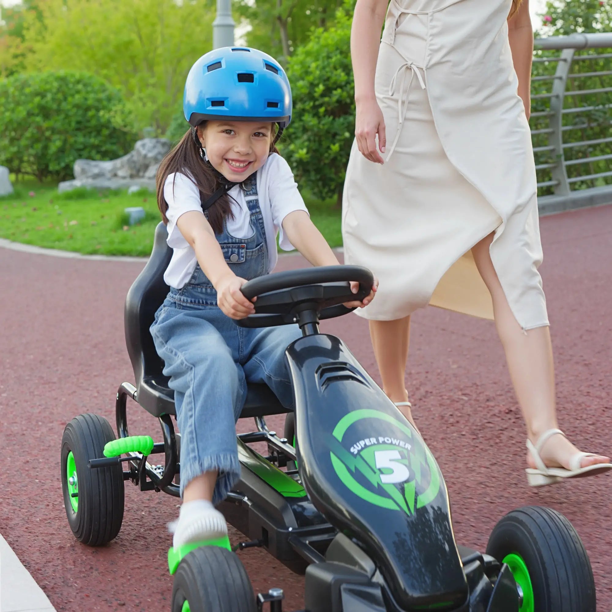 Adjustable Seat Pedal Go Kart, Rubber Wheels Shock Absorb, Green Pedal Go Karts for Kids at Gallery Canada