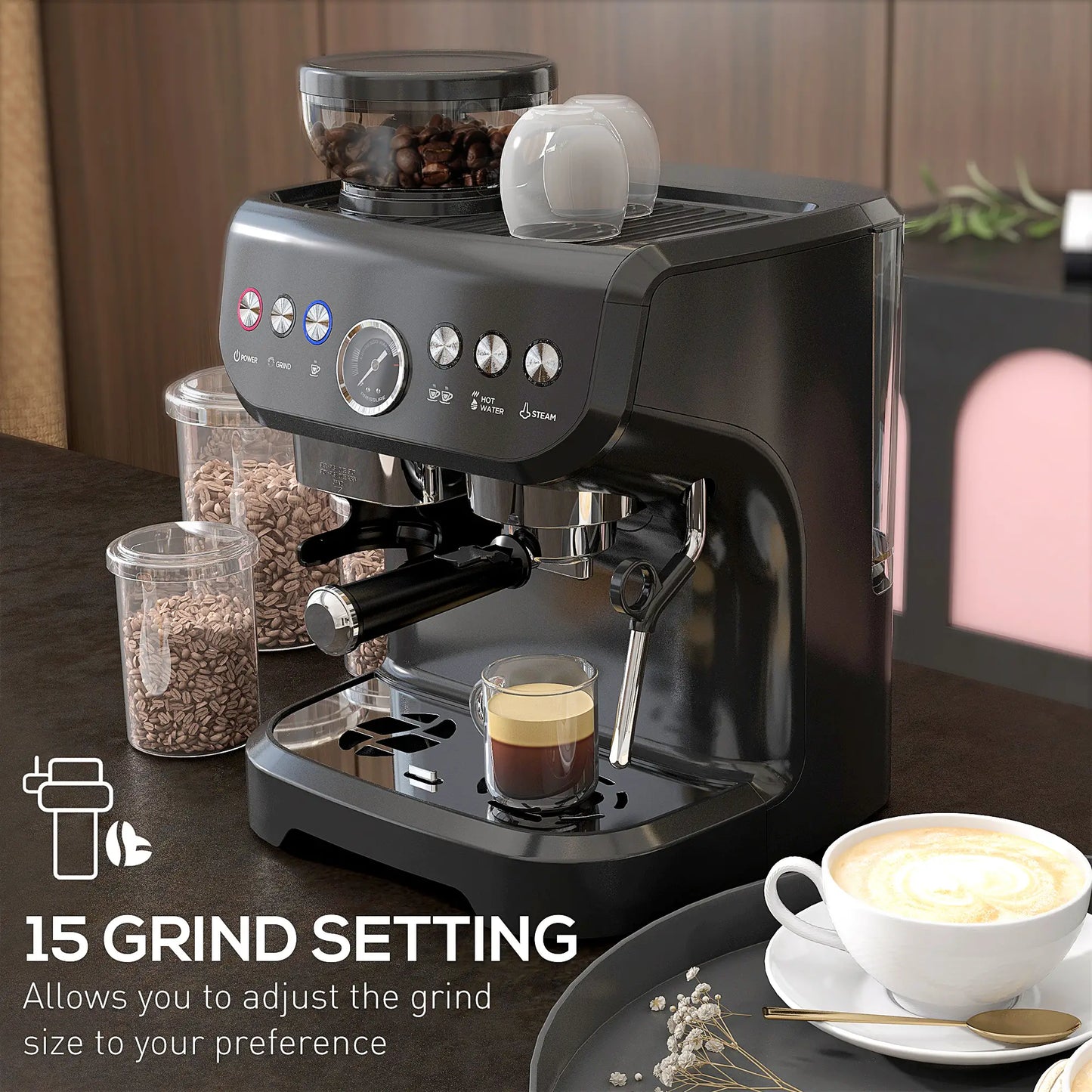 15 Bar Espresso Machine With Milk Frother & Grinder Small Kitchen Appliances at Gallery Canada