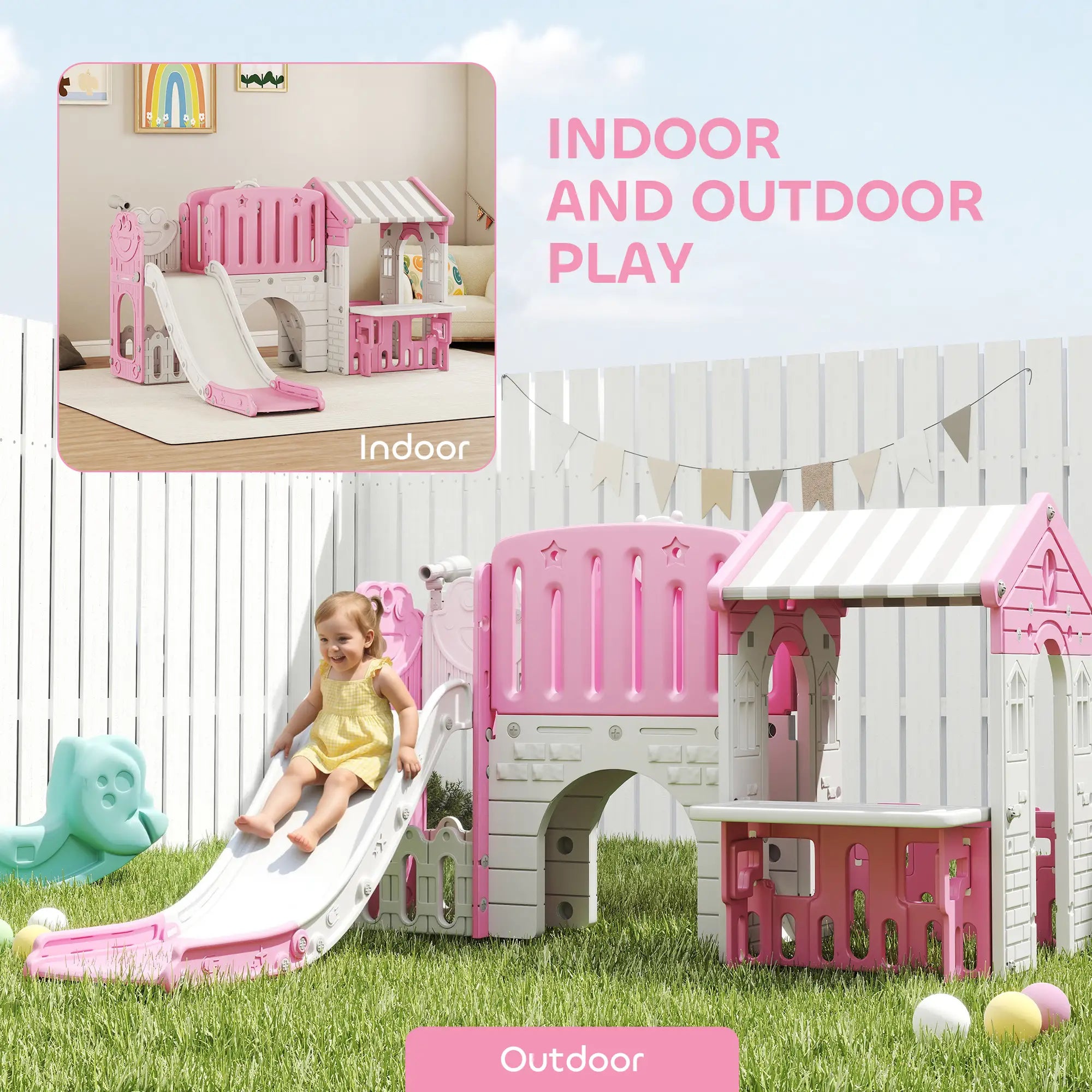 7-in-1 Toddler Slide Climber Playset with Playhouse and Basketball Hoop, Pink Gym Sets & Swings at Gallery Canada