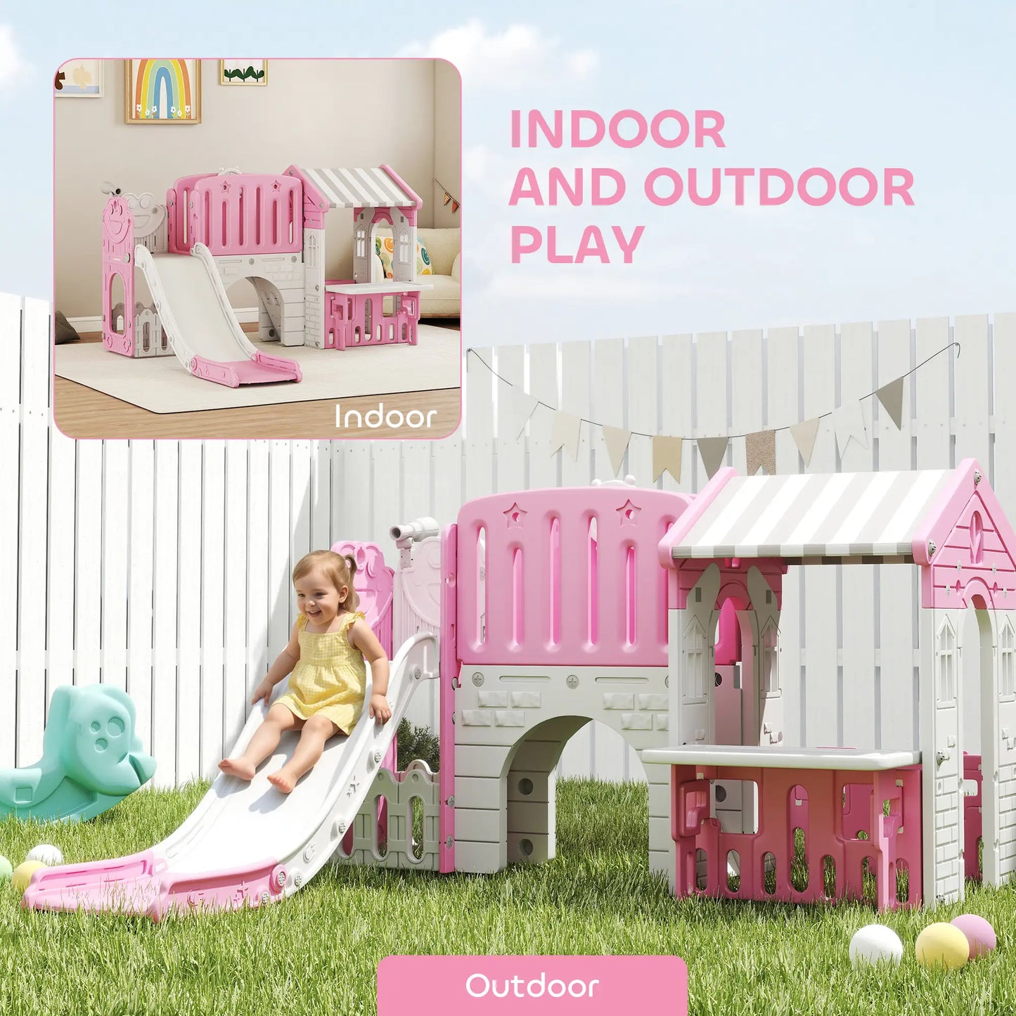 7-in-1 Toddler Slide Climber Playset with Playhouse and Basketball Hoop, Pink Gym Sets & Swings at Gallery Canada