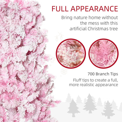 7.5 Foot Prelit Snow Flocked Christmas Tree, 700 Pine Branches, Warm White LED, White, Pink Pre Lit Christmas Trees at Gallery Canada