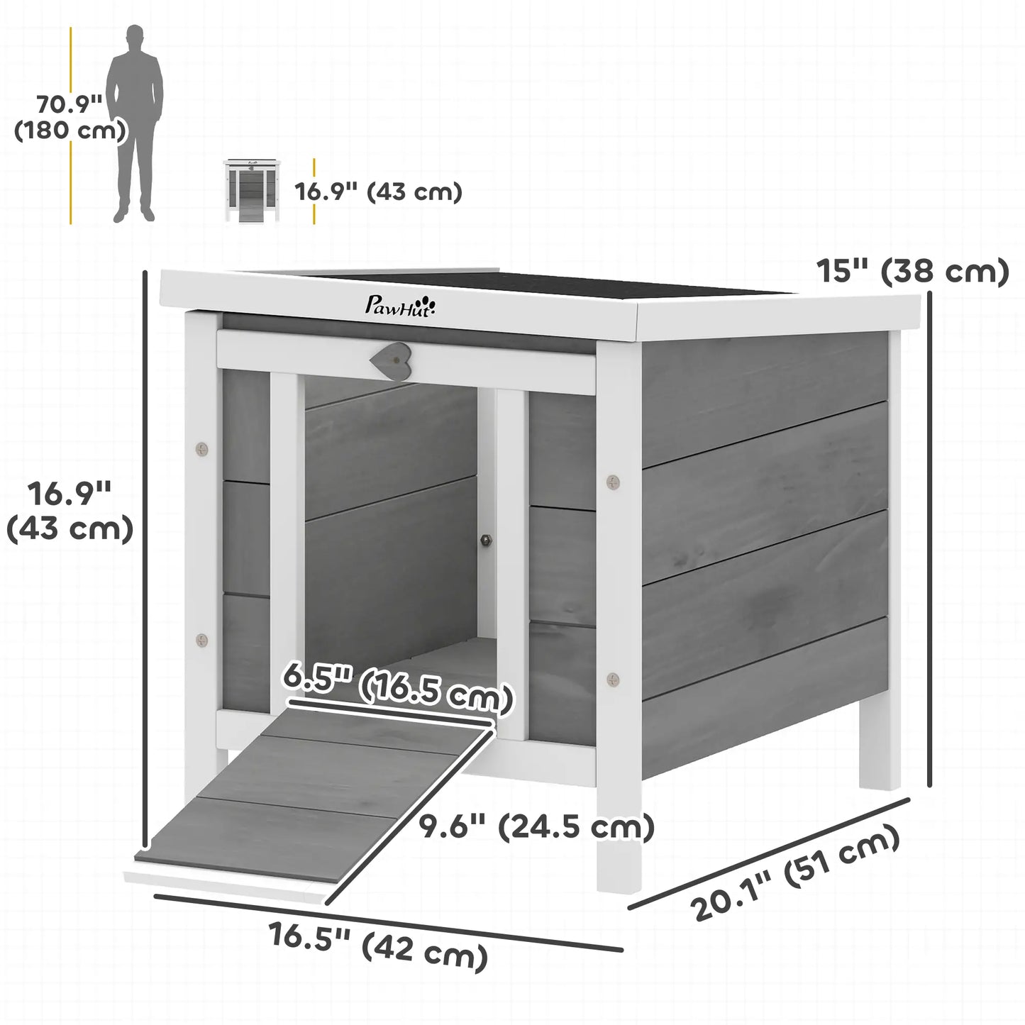 Wooden Rabbit Hutch, Bunny Cage, Outdoor Cat House, 20"x16.5"x17", Grey Rabbit Hutch at Gallery Canada