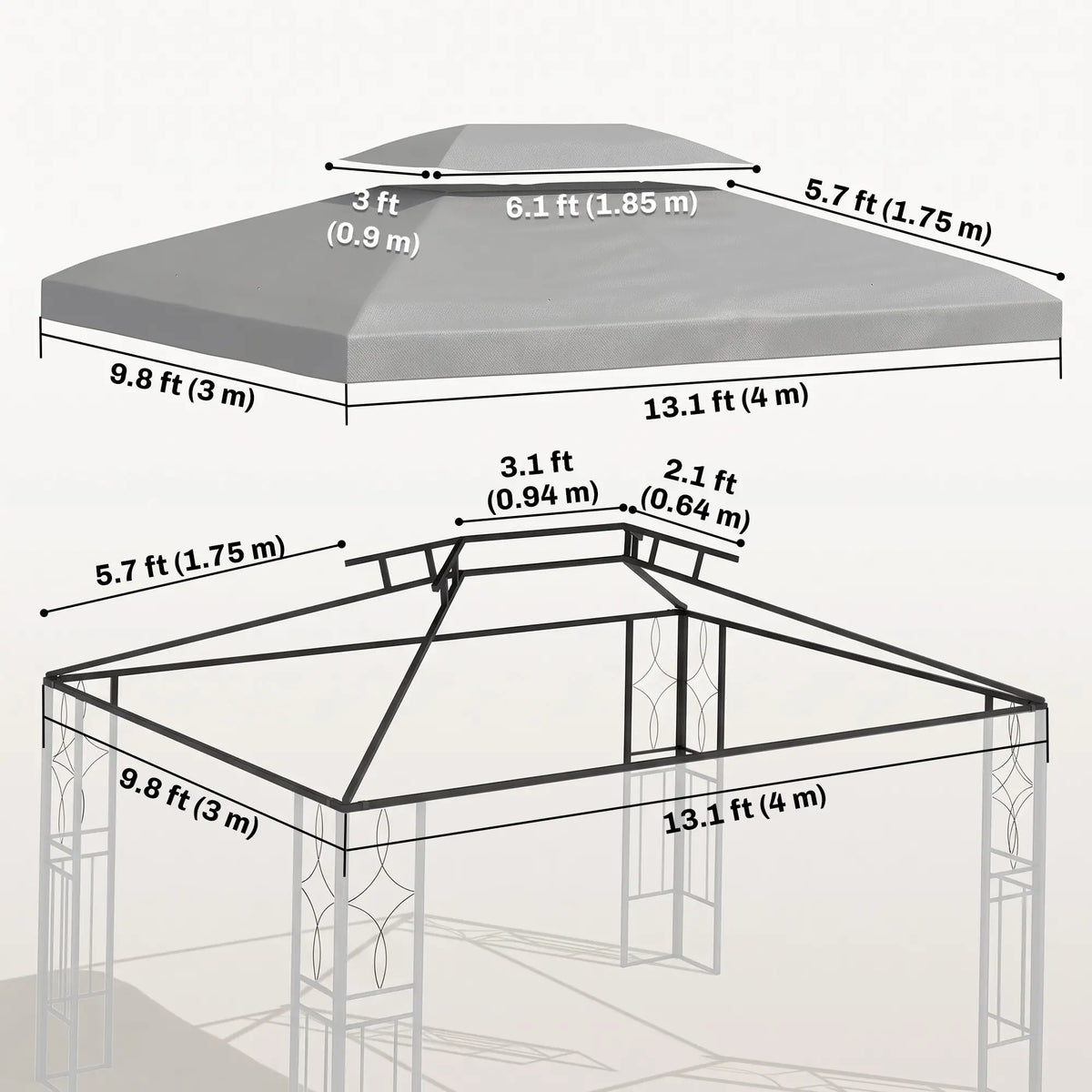 13' X 10' Gazebo Replacement Canopy 2 Tier Top, UV Cover, Light Grey Gazebo Canopy Replacement at Gallery Canada
