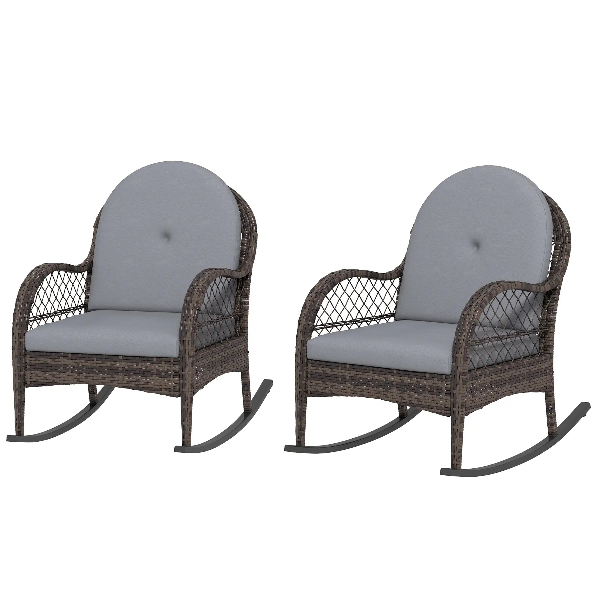 2 Wicker Rocking Patio Chairs, Indoor Outdoor Set with Cushions, Grey Outdoor Rocking Chairs Grey at Gallery Canada