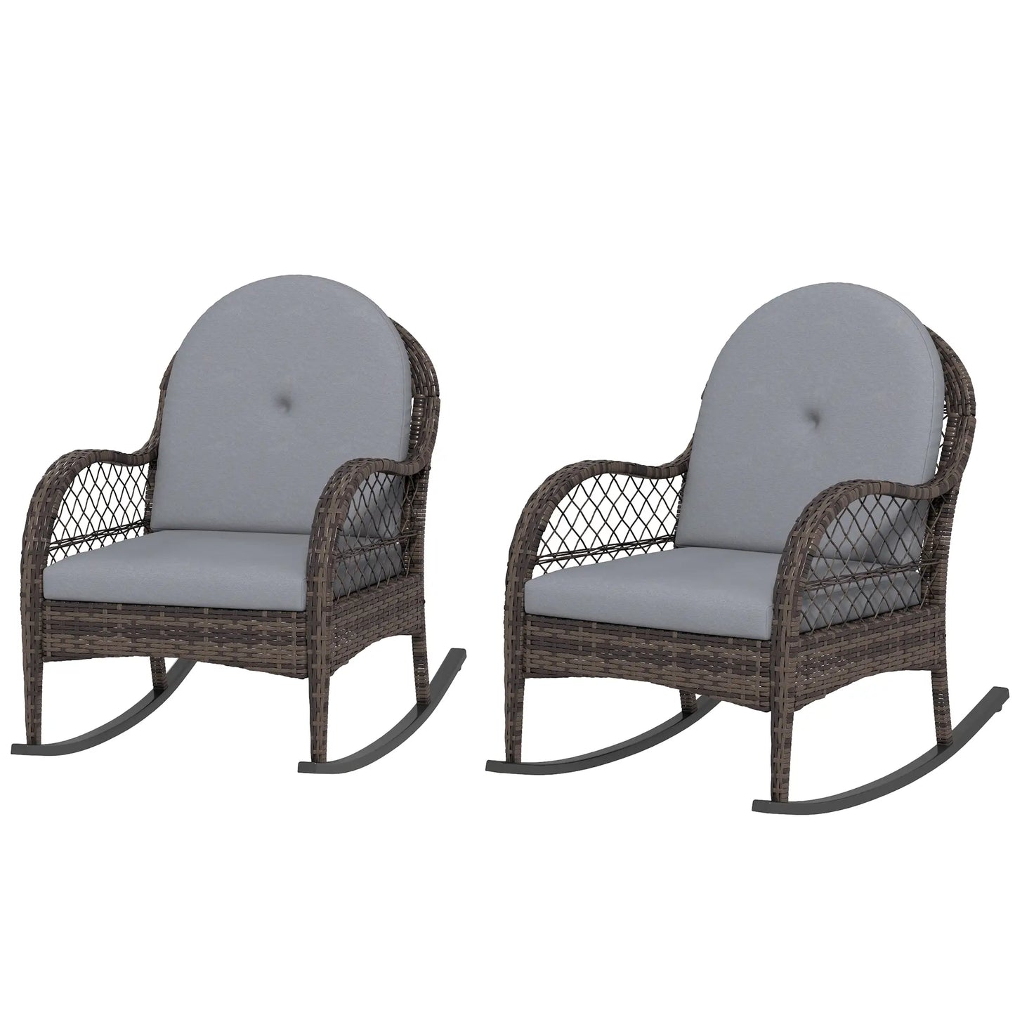 2 Wicker Rocking Patio Chairs, Indoor Outdoor Set with Cushions, Grey Outdoor Rocking Chairs Grey at Gallery Canada