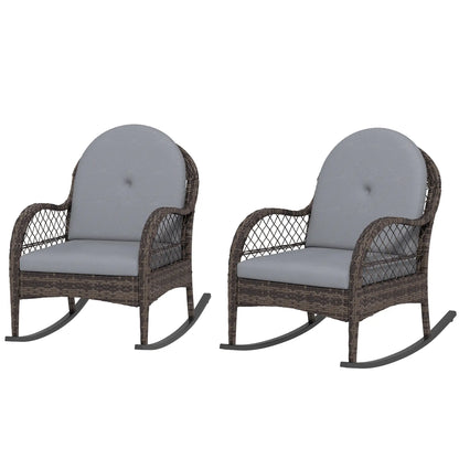2 Wicker Rocking Patio Chairs, Indoor Outdoor Set with Cushions, Grey Outdoor Rocking Chairs Grey at Gallery Canada