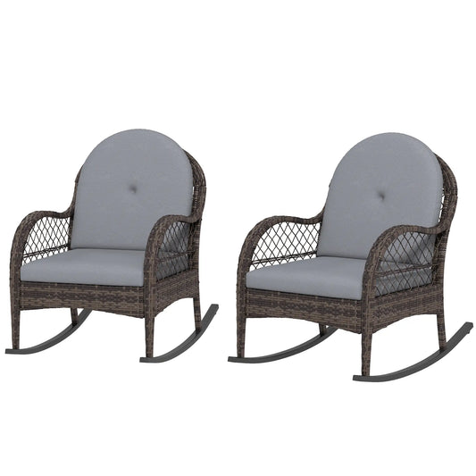 2 Wicker Rocking Patio Chairs, Indoor Outdoor Set with Cushions, Grey Outdoor Rocking Chairs Grey at Gallery Canada
