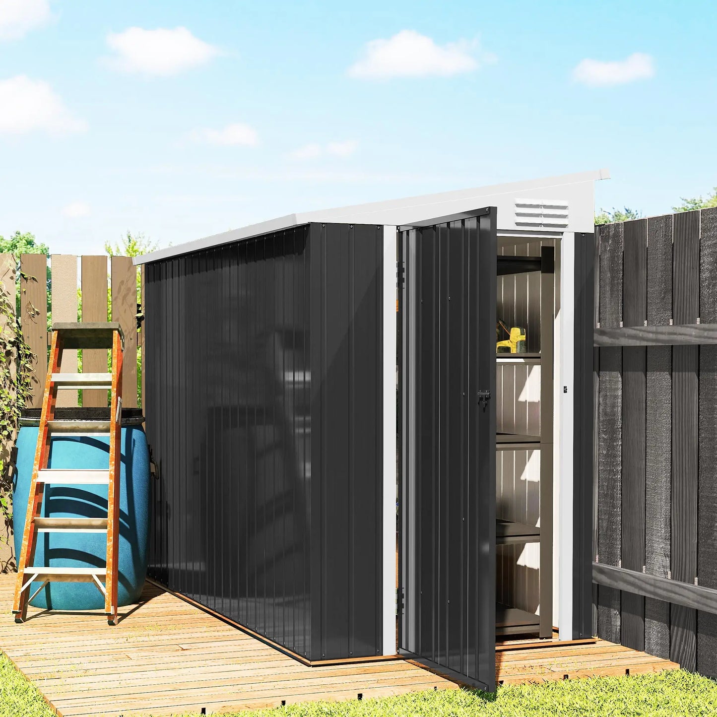 4' x 8' Outdoor Storage Shed, Metal Tool Shed, Lockable Door, Air Vents, Dark Grey Sheds at Gallery Canada