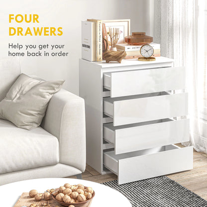 4 Drawer Cabinet, High Gloss, Bedroom Chest, Metal Runners, White Storage Cabinets at Gallery Canada