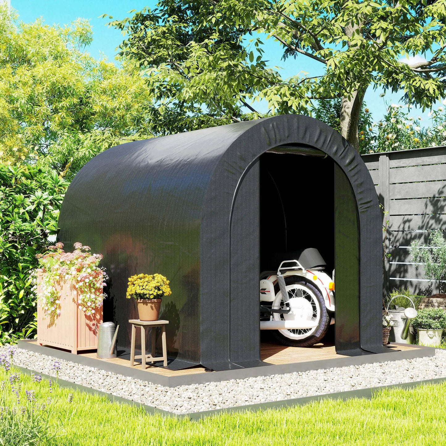 6' x 8' Outdoor Storage Shed, Heavy Duty Galvanized Steel, Black Car Shelters at Gallery Canada