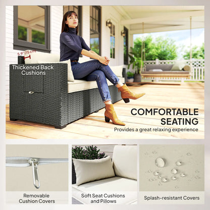 3 Seater Wicker Patio Sofa, 6" Thick Cushions, Cream White Patio Furniture Sets at Gallery Canada